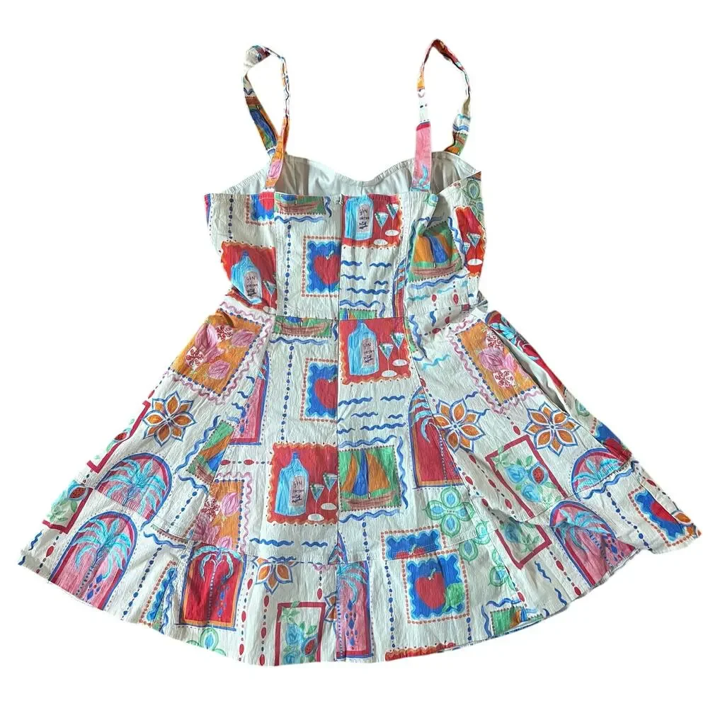 Avec Les Filles Sweetheart Neck Stamp Print Cotton Mini Sundress | Women’s 8 - Picture 6 of 11